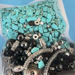 Curated Bead, Charm Mix Real Turquoise, Hematite, Obsidian Jewelry Making Kit